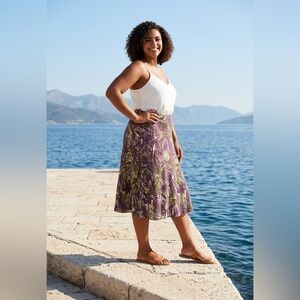 Charter Club Purple and Green A-Line Skirt